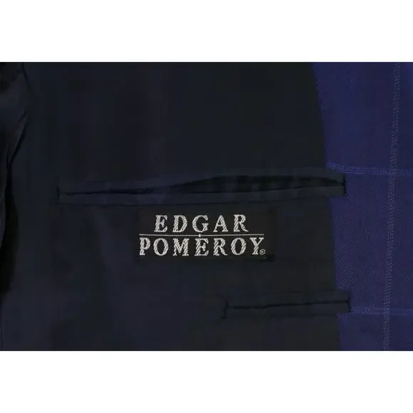 Edgar Pomeroy Bespoke Royal Blue Windowpane 2-Btn Silk Sportcoat Blazer 40R